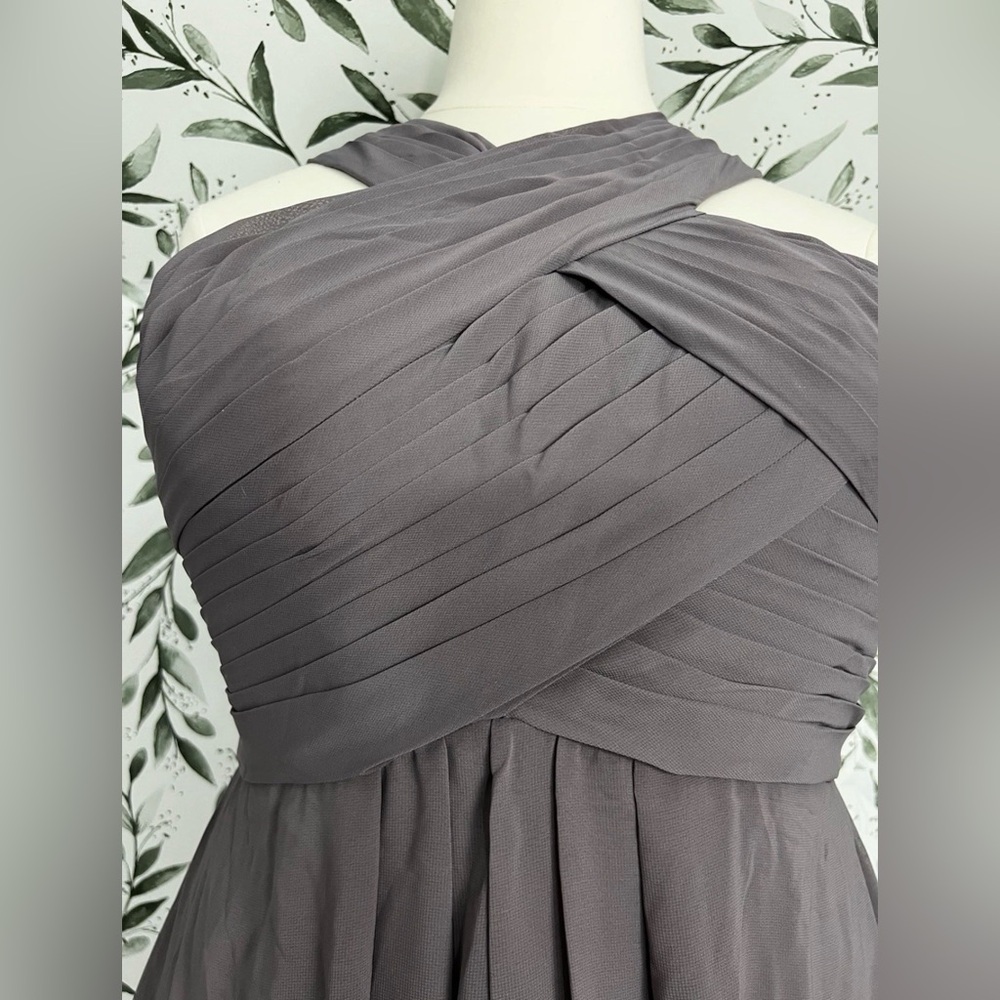 Grey A-Line Pleated Chiffon Prom Bridesmaid Formal Wedding Size L 12 Gown #2 New - Picture 6 of 16
